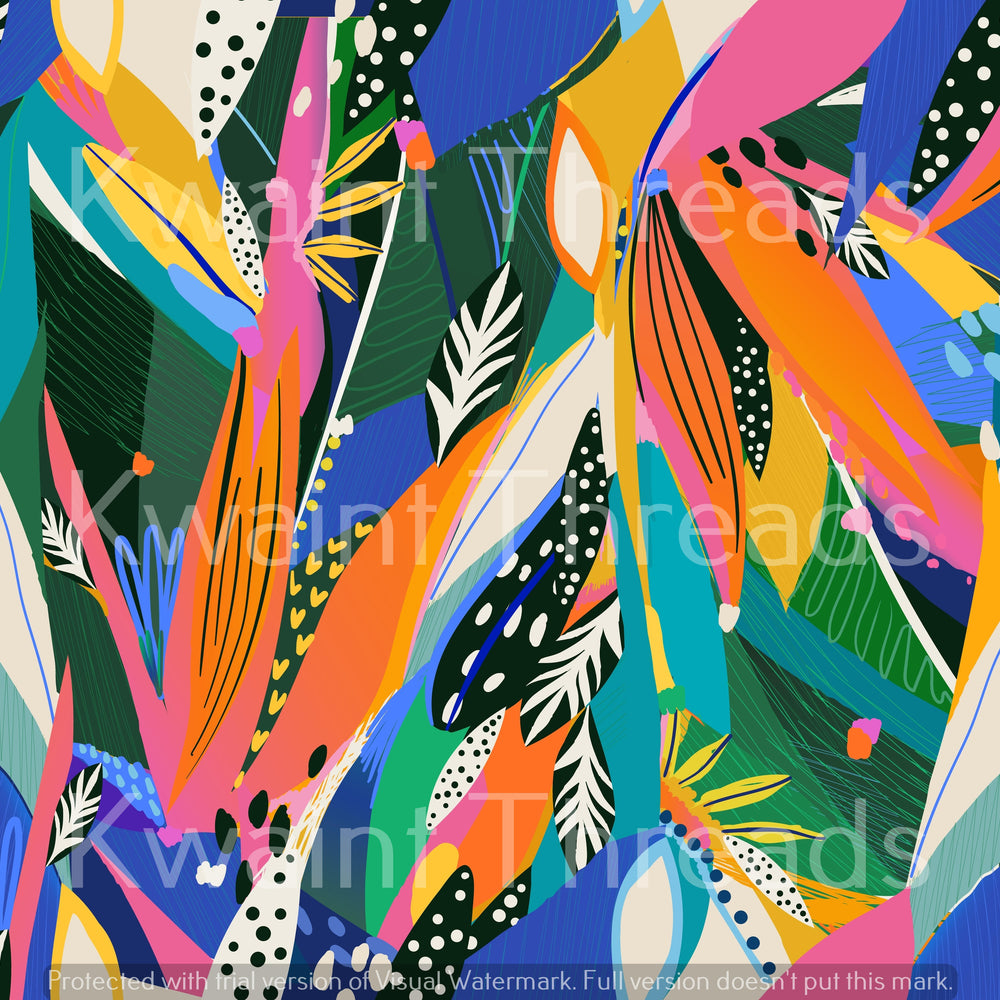 Kwaint Tropical Leaves and Feathers Pre order Fabric