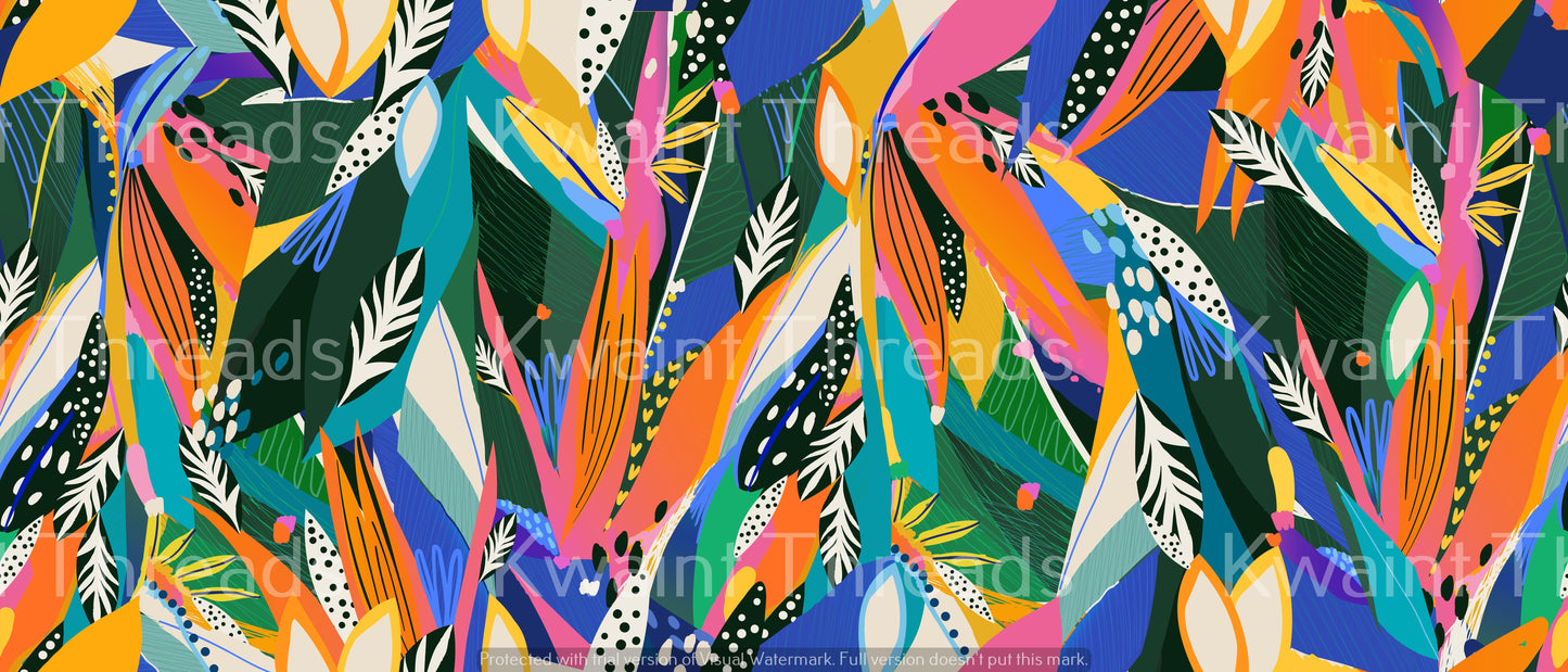 Kwaint Tropical Leaves and Feathers Pre order Fabric