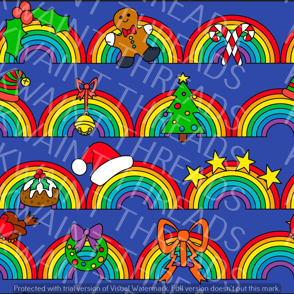 Fabric Mama Decorate the Rainbows Christmas Fabric On Demand Pre Order