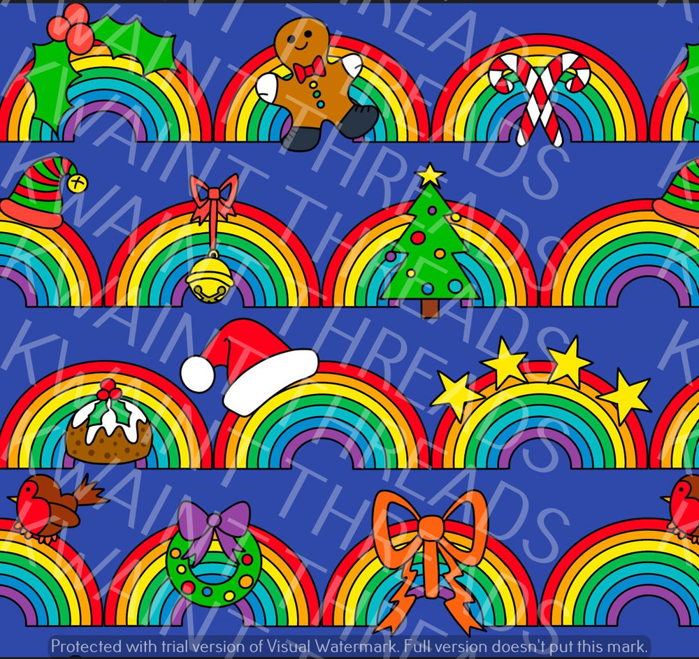 Fabric Mama Decorate the Rainbows Christmas Fabric On Demand Pre Order