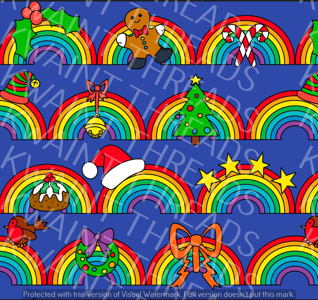 Fabric Mama Decorate the Rainbows Christmas Fabric On Demand Pre Order