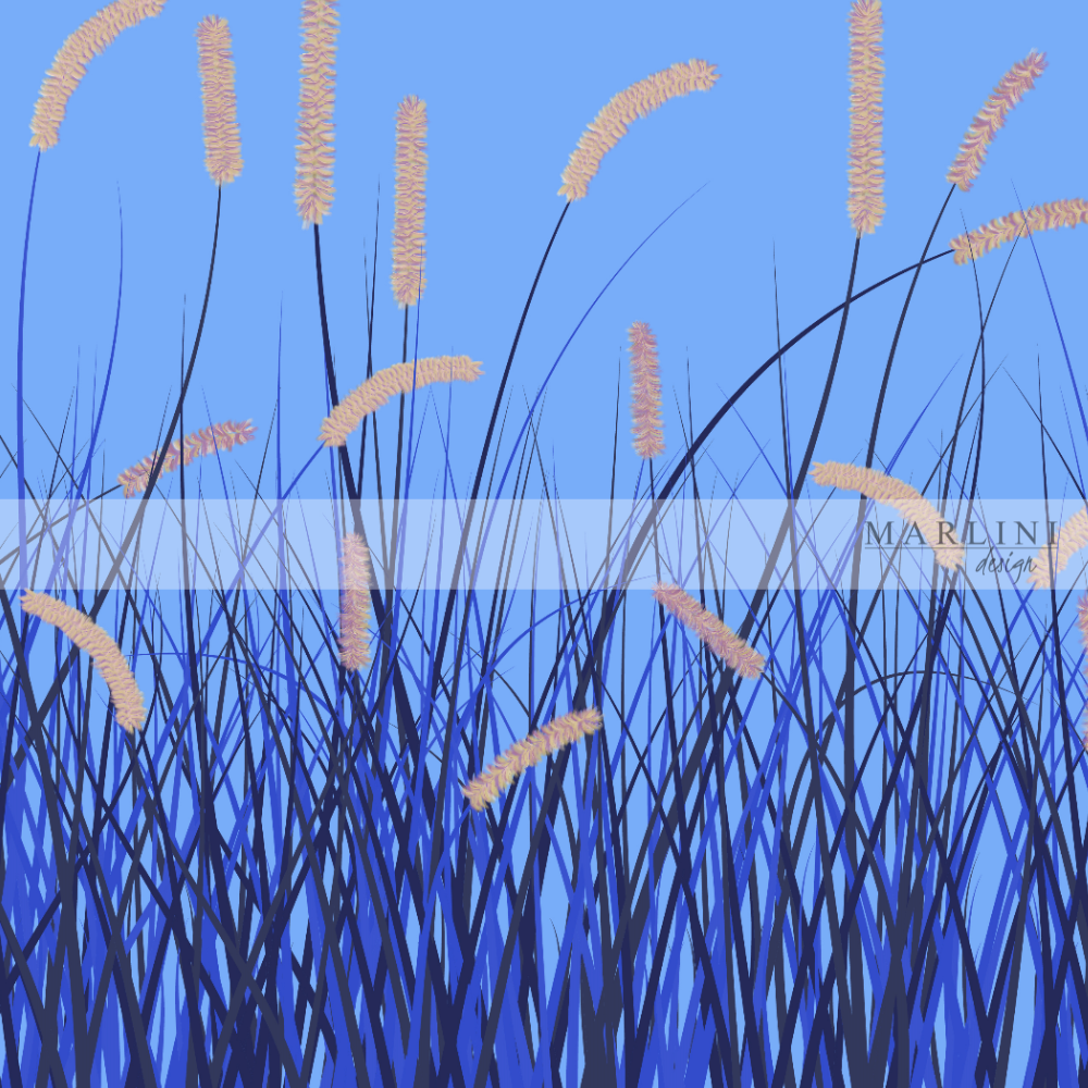 Marlini Wavy Grass Blue Border Print