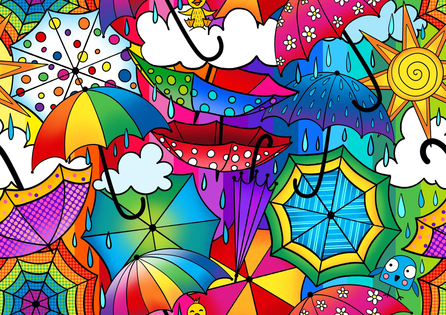 Karly Art Umbrella Jumble Rainbow Brolly Jumble Fabric On Demand Pre Order
