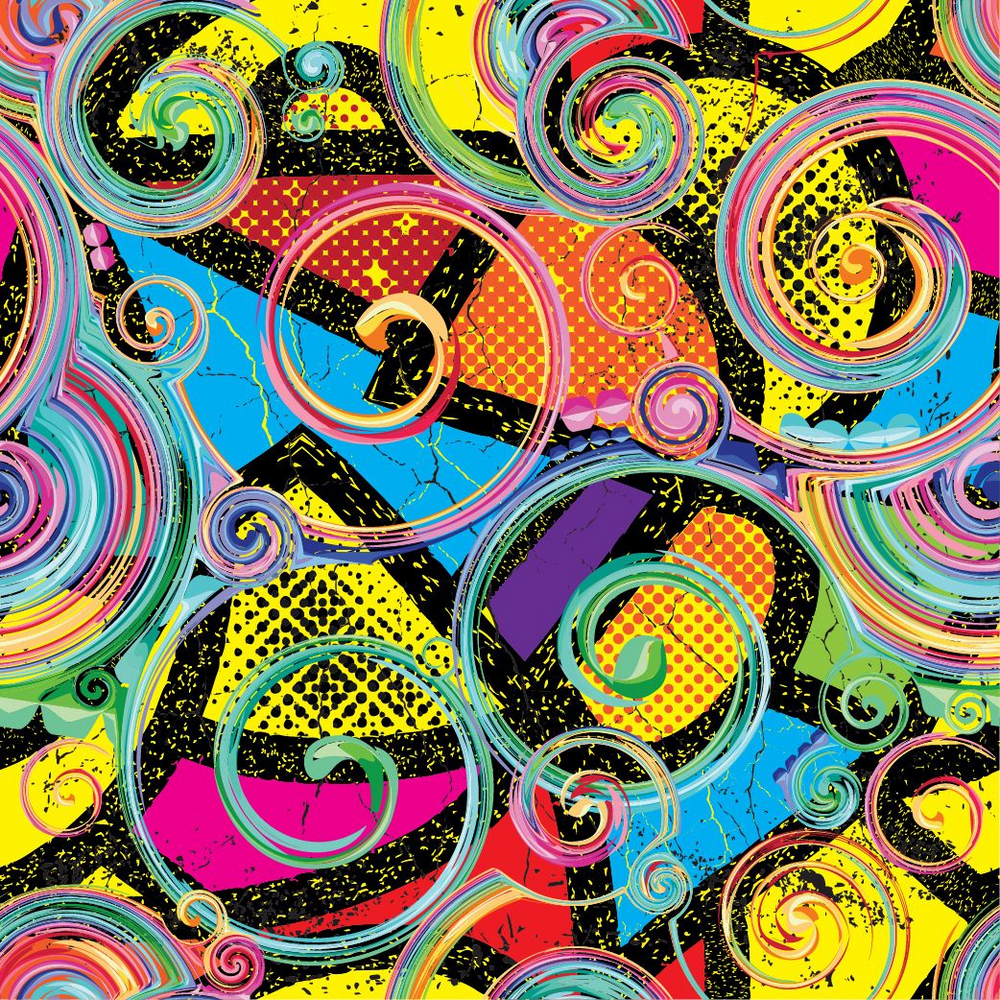 Kwaint Swirls Pre order Fabric Psychadelic Swirls Retro Spirals