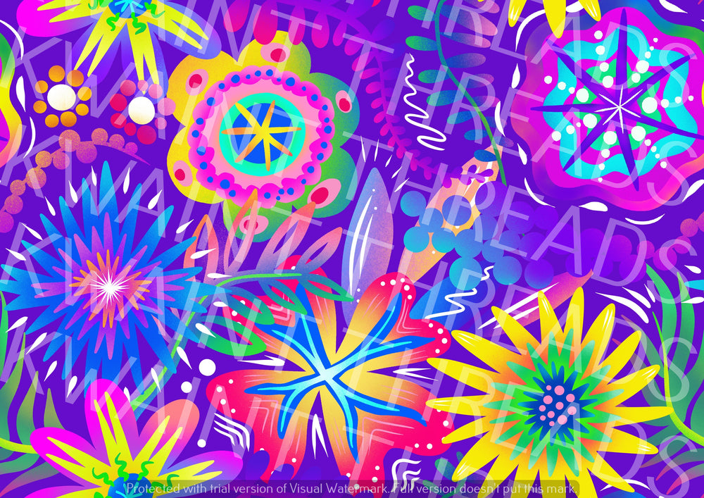 Karly Art Psychadelic Flowers Purple Fabric On Demand Pre Order