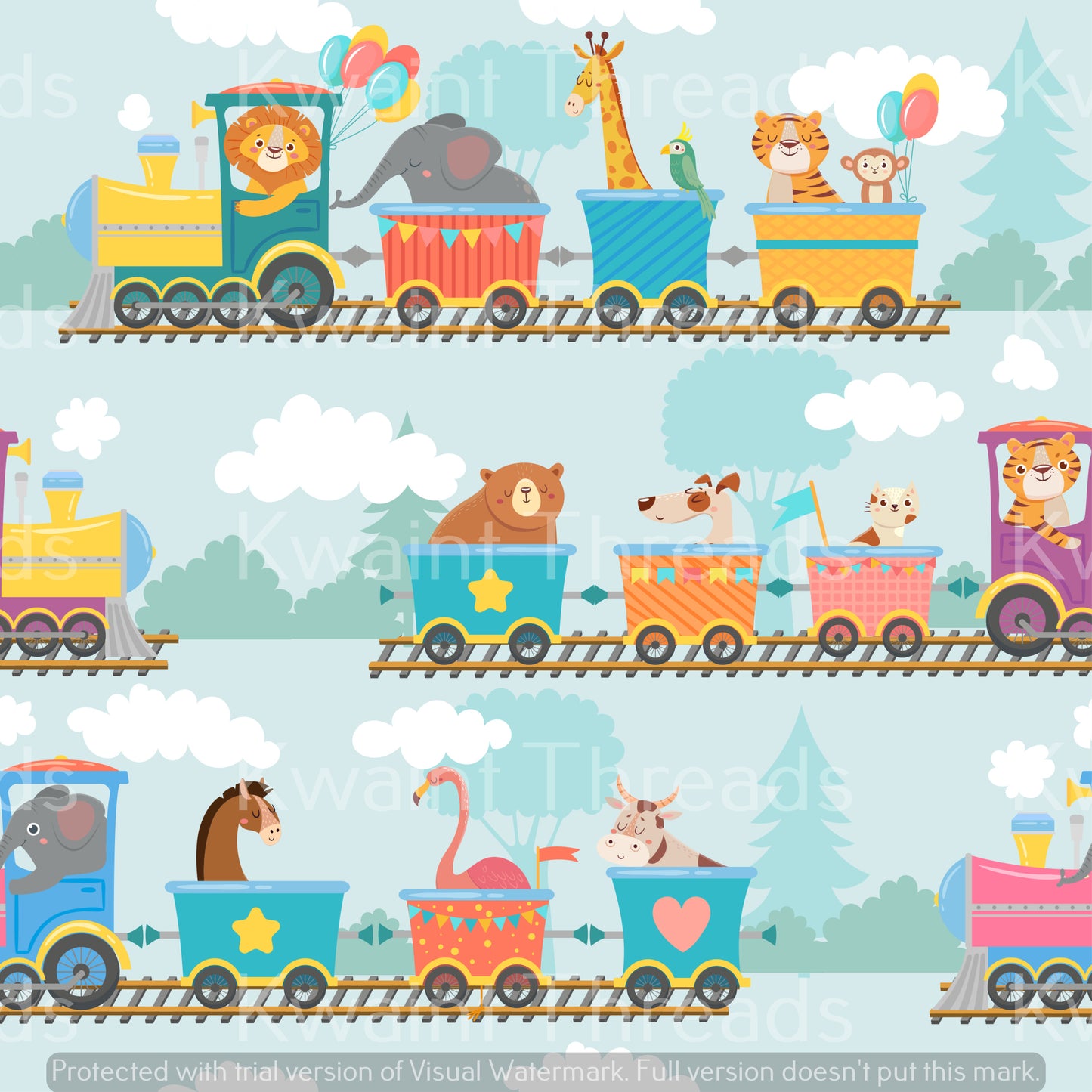 Kwaint Animal Trains Choo Choo Preorder On Demand Printed