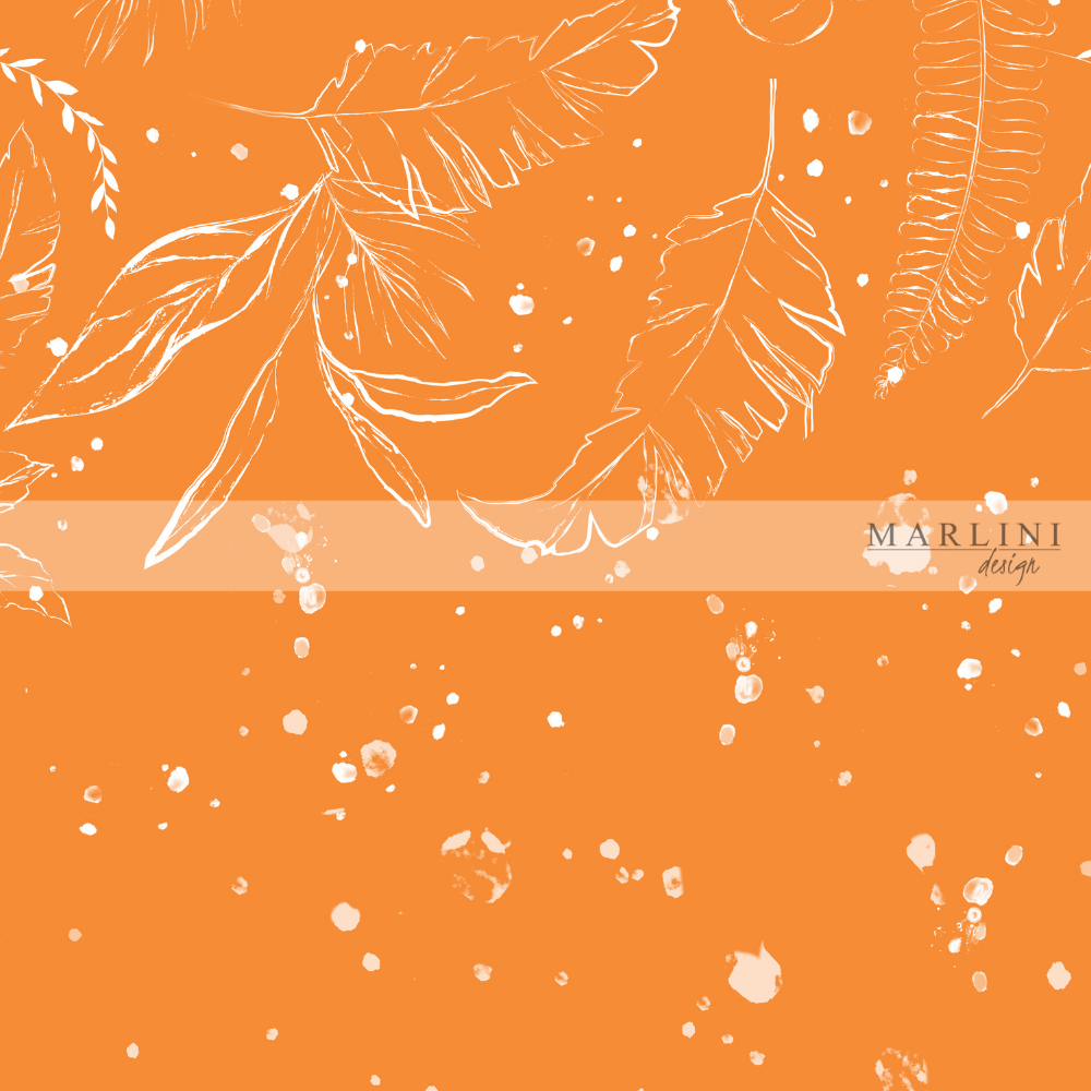 Marlini Tropical Leaves Orange Border Print