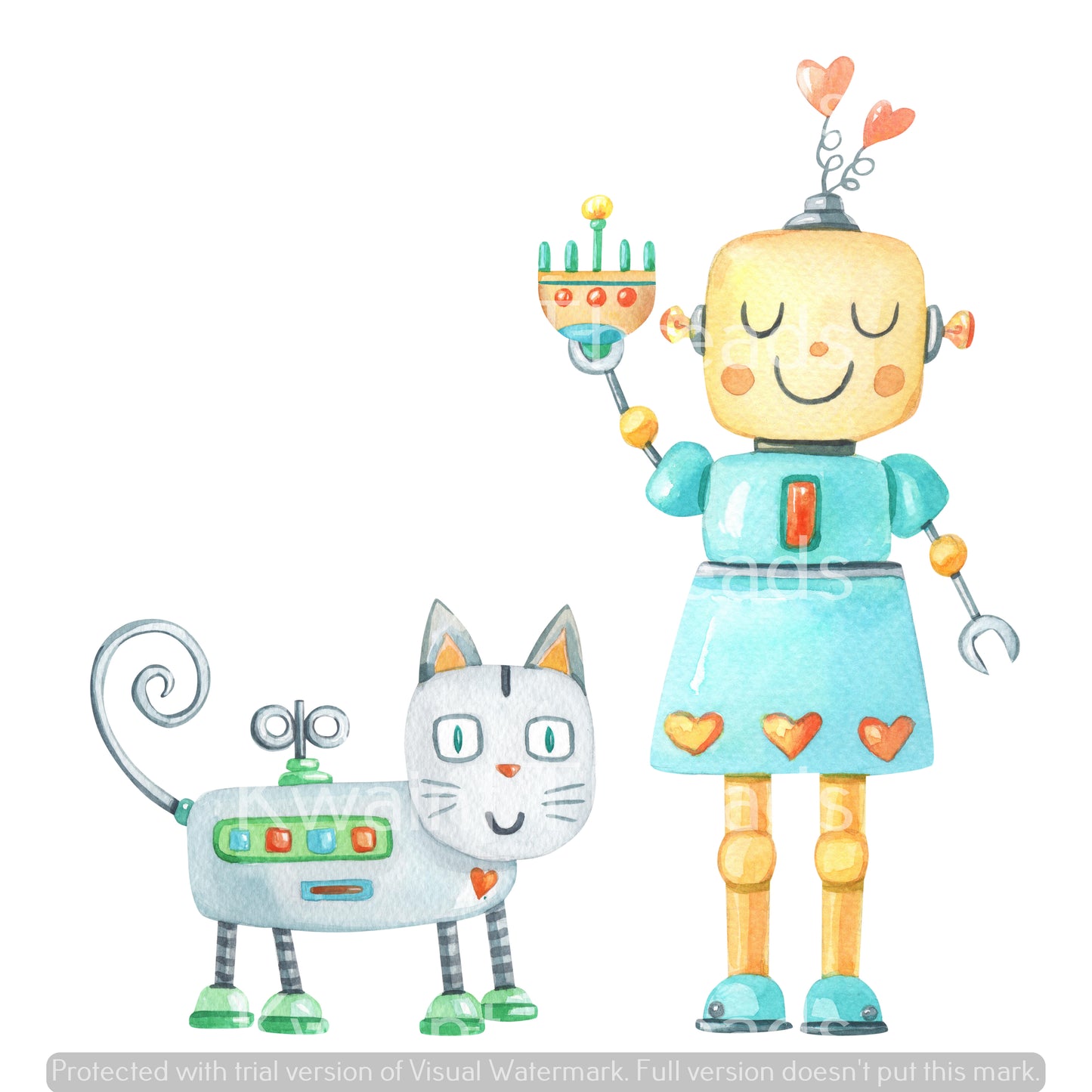 Kwaint Robot Girl and Cat Purple