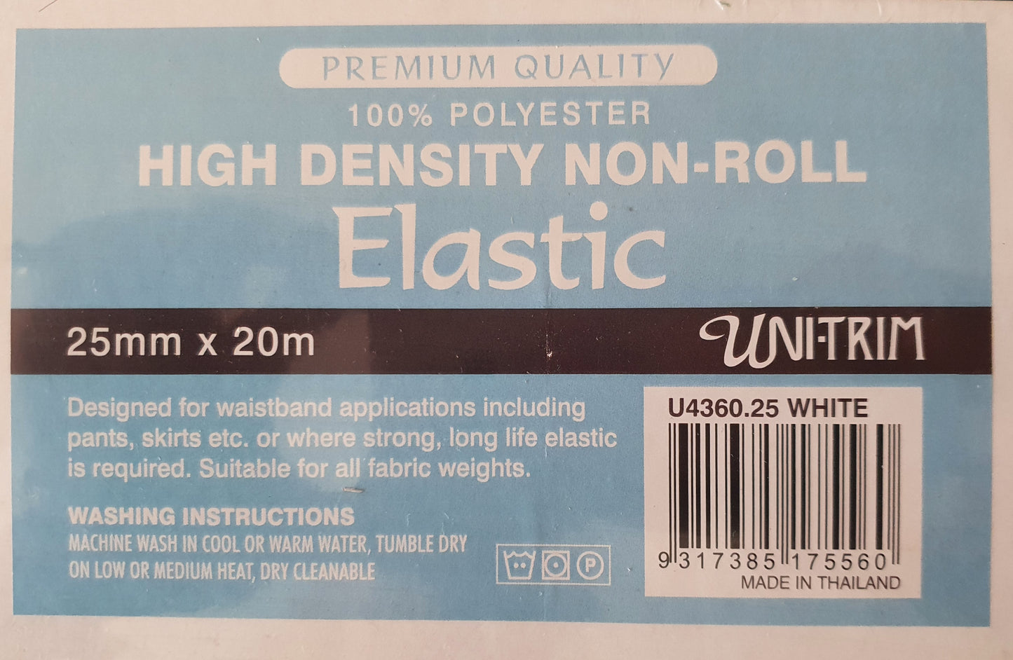 25mm Elastic White High Density Non Roll Elastic