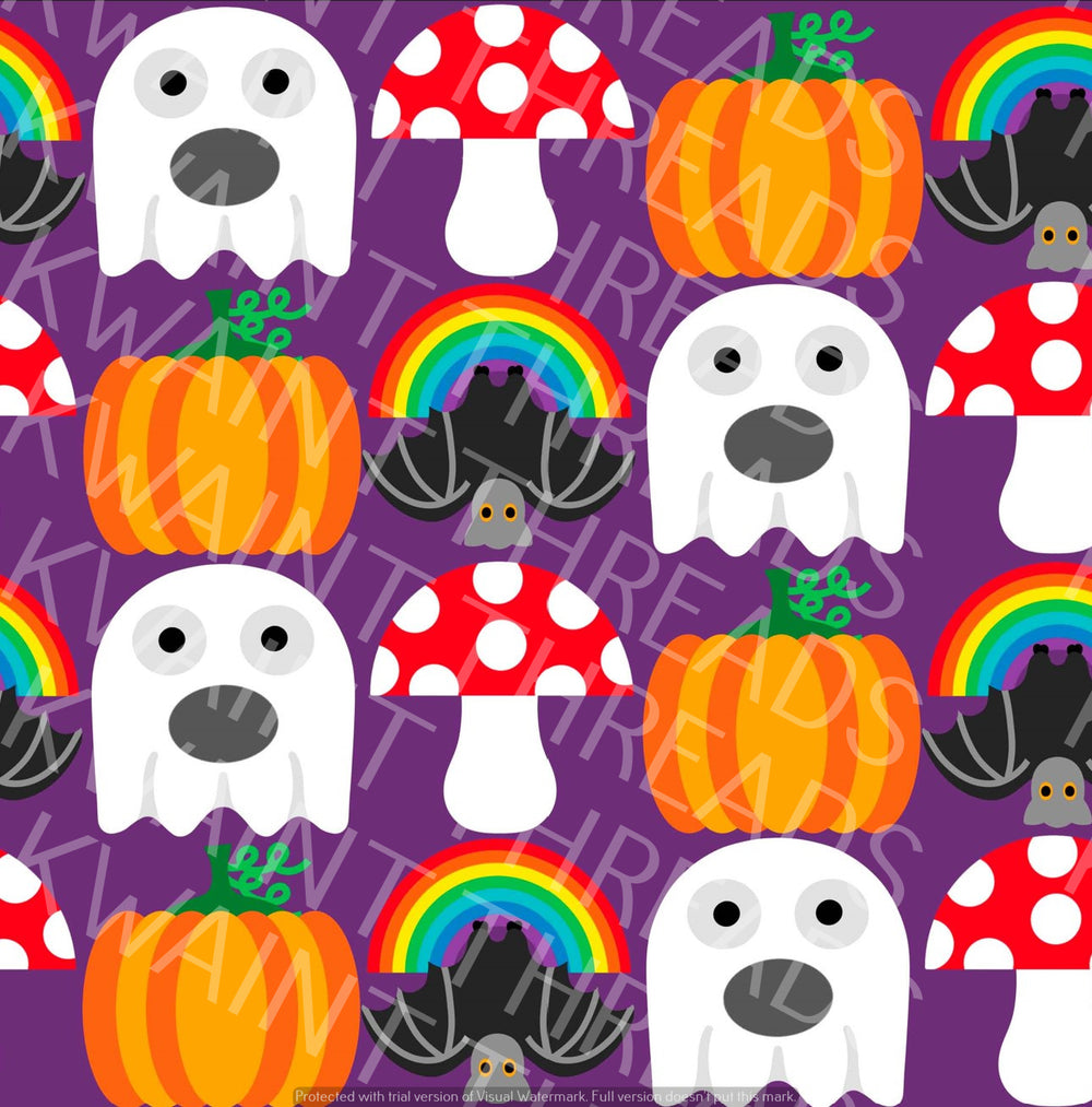 Fabric Mama Boo! Purple Halloween Ghost Pumpkin Fabric On Demand Pre Order