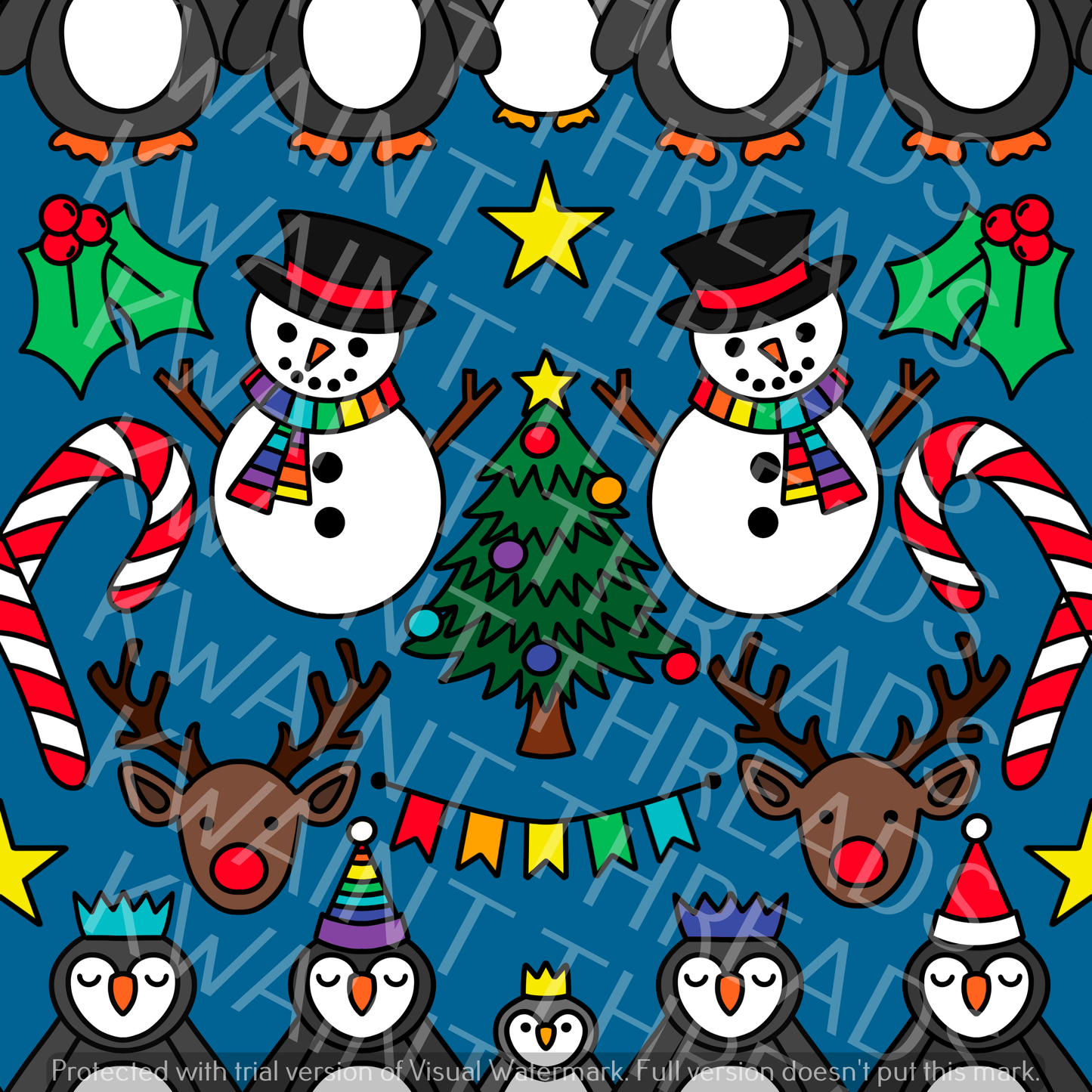 Fabric Mama Penguin Party Christmas Fabric On Demand Pre Order
