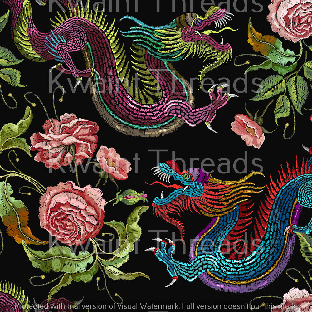 Kwaint Embroidery Dragons Pre order Fabric