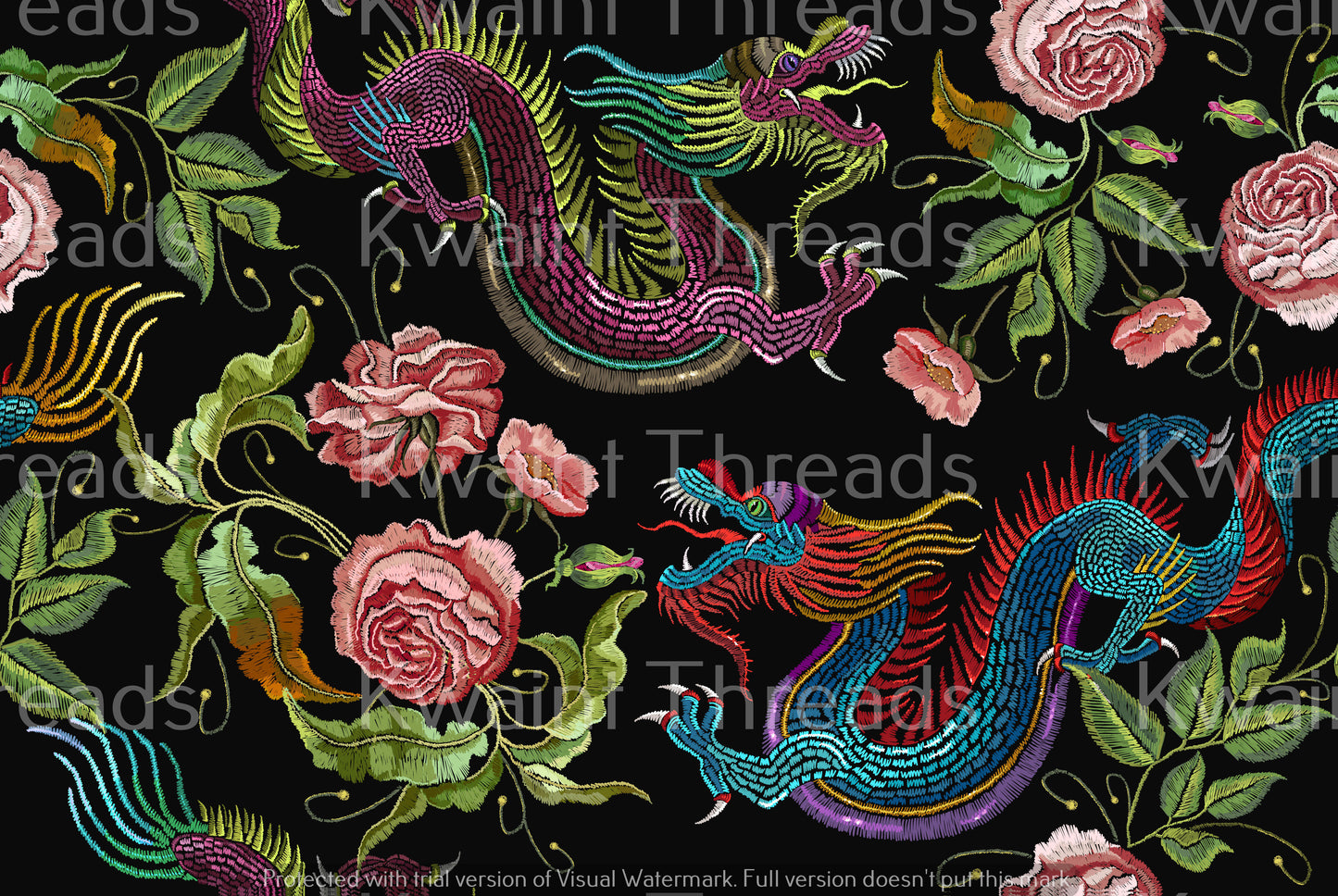 Kwaint Embroidery Dragons Pre order Fabric
