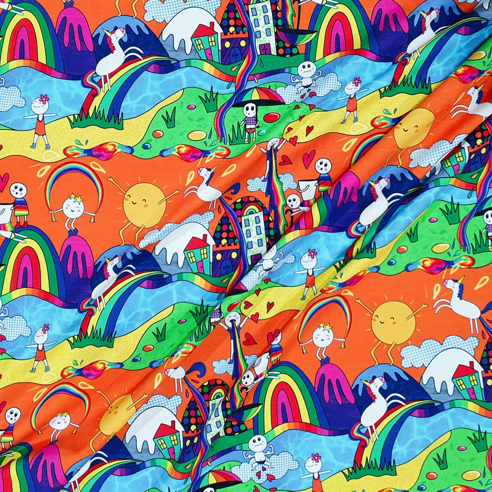 Juels Rainbow Wonderland Organic Cotton Lycra Jersey Multicoloured Knit Fabric