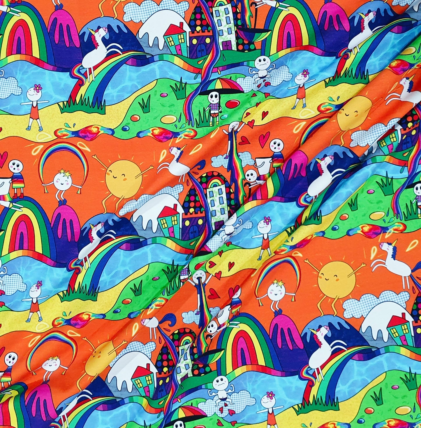 Juels Rainbow Wonderland Organic Cotton Lycra Jersey Multicoloured Knit Fabric