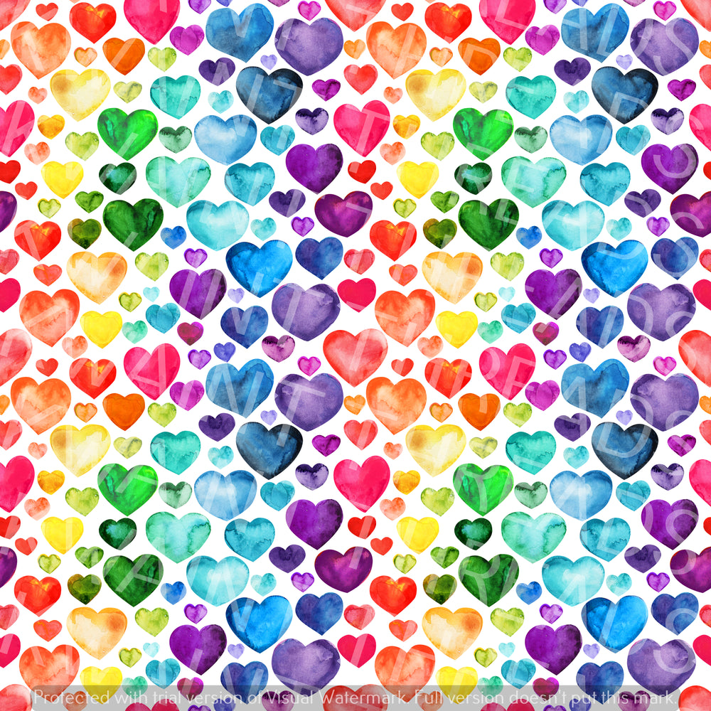 White Watercolour Hearts Pre order Rainbow Hearts Fabric
