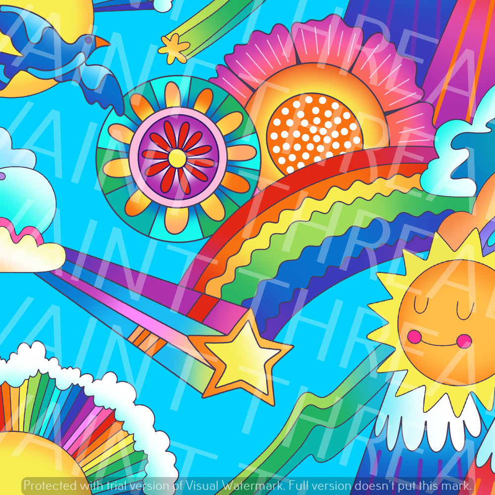 Karly Art Sunny Paradise Blue Suns Stars Rainbow Fabric On Demand Pre Order
