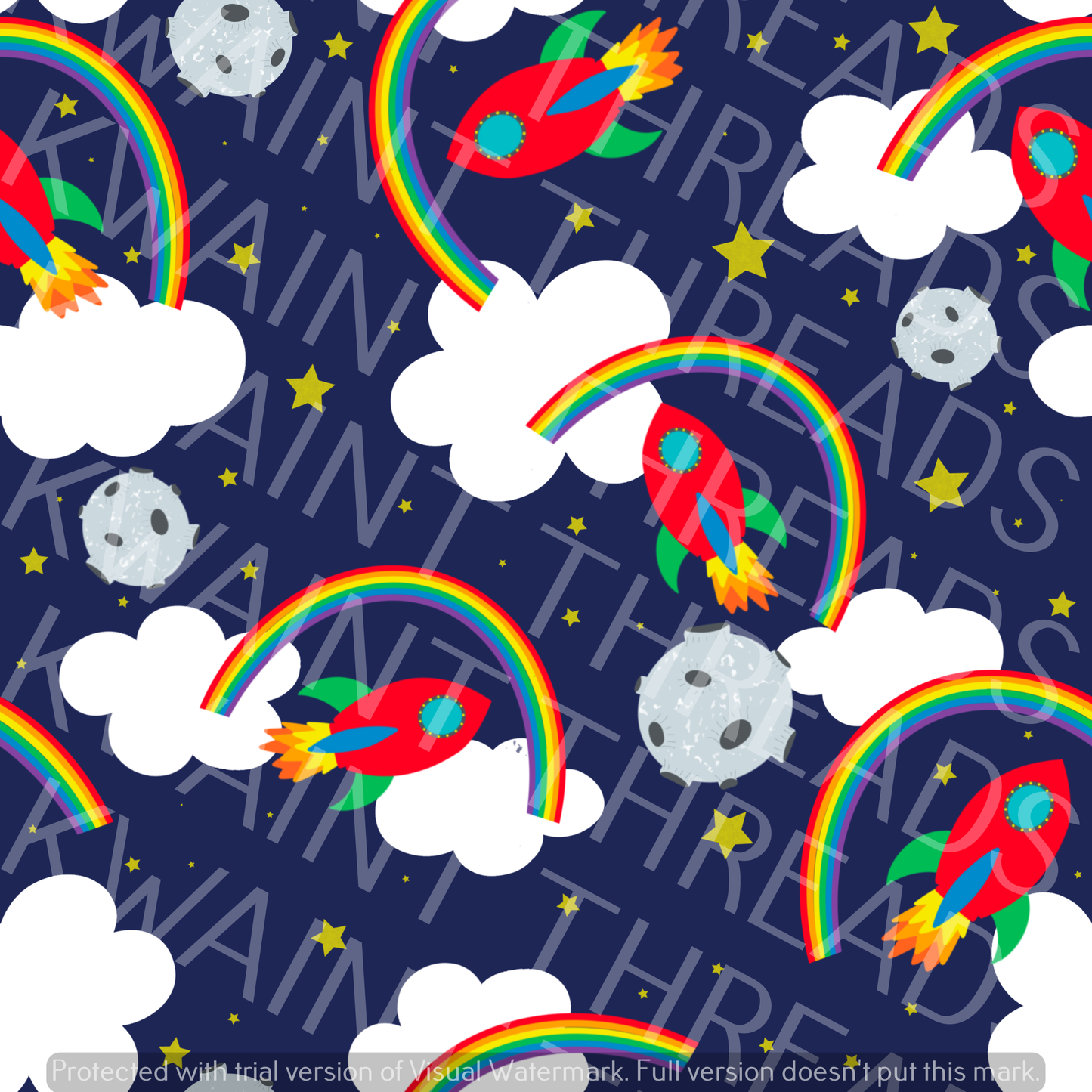 Fabric Mama 54321 Blast Off Rainbow Rocket Fabric On Demand Pre Order