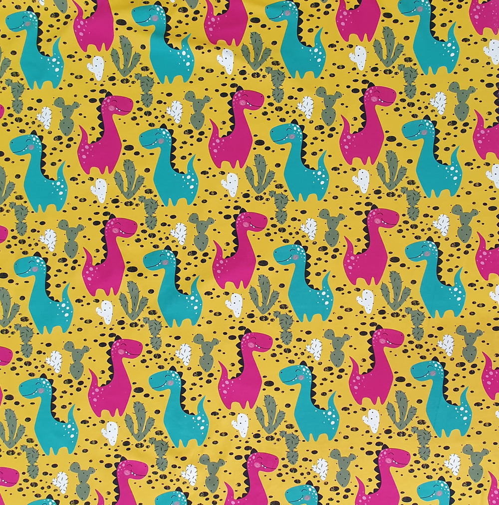 Tygdrommar Dinosaur Yellow Organic Cotton Knit Fabric Australia