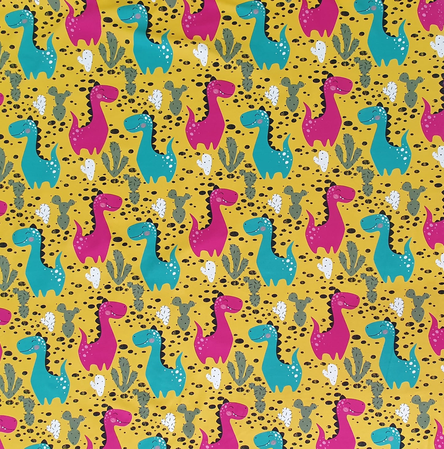 Tygdrommar Dinosaur Yellow Organic Cotton Knit Fabric Australia