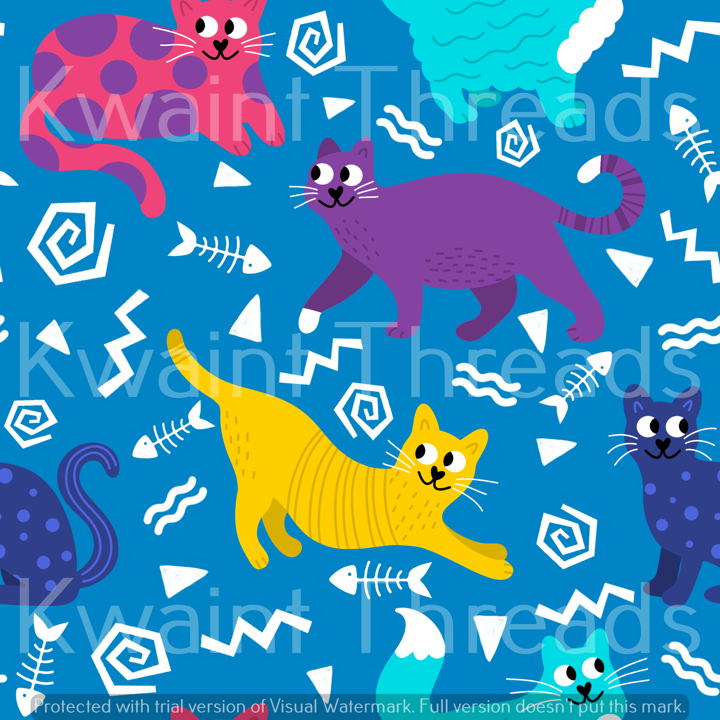Fabric Mama Cattitude Rainbow Cats Fabric On Demand Pre Or