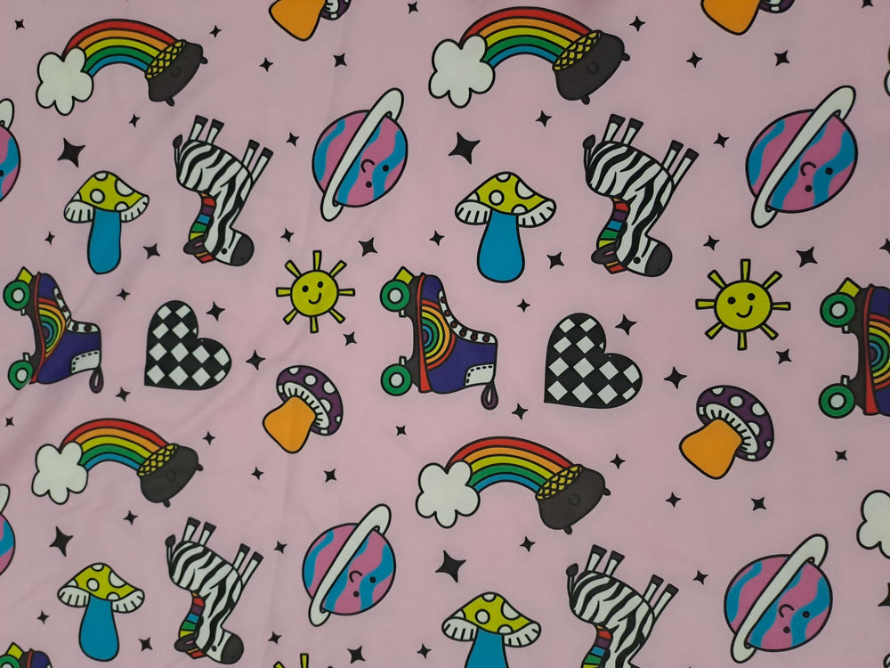 Fabric Mama Groovy Retro Pink Swim Lycra SPF50+