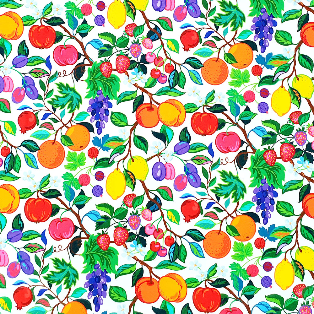 
                      
                        Vintage in my Heart Eden Fruit Bonanza White Organic Cotton Lycra Knit
                      
                    