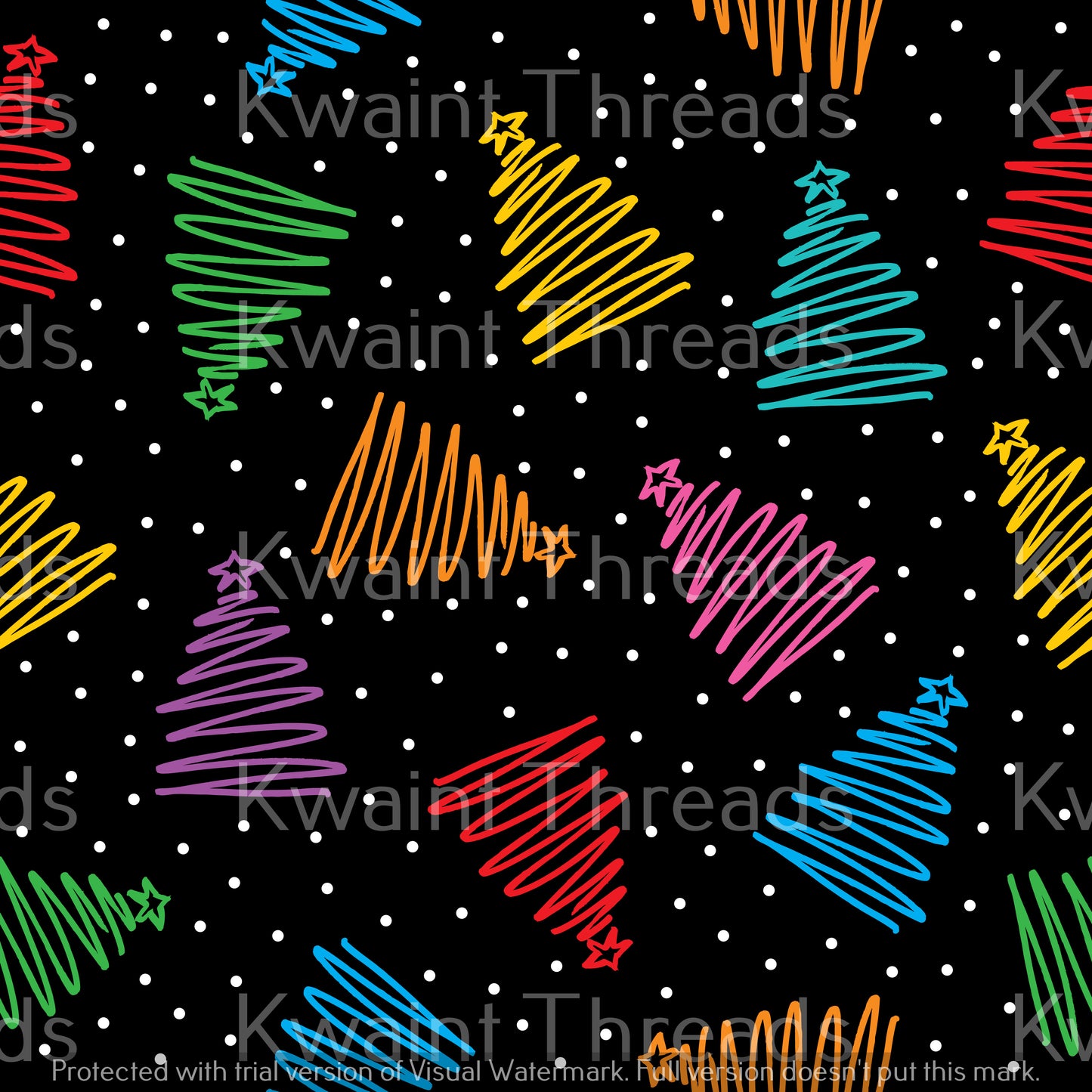 Kwaint Christmas Tree Squiggles Preorder On Demand Printed Fabric