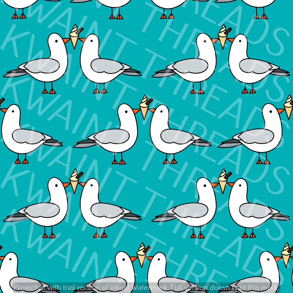 Fabric Mama Gulls Just Wanna Have Fun Blue Seagull Fabric On Demand Pre Order