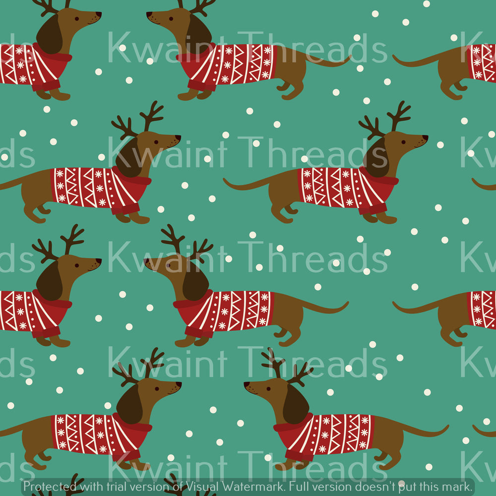 Kwaint Christmas Dachshunds Green Sausage Dogs Preorder On Demand Printed Fabric