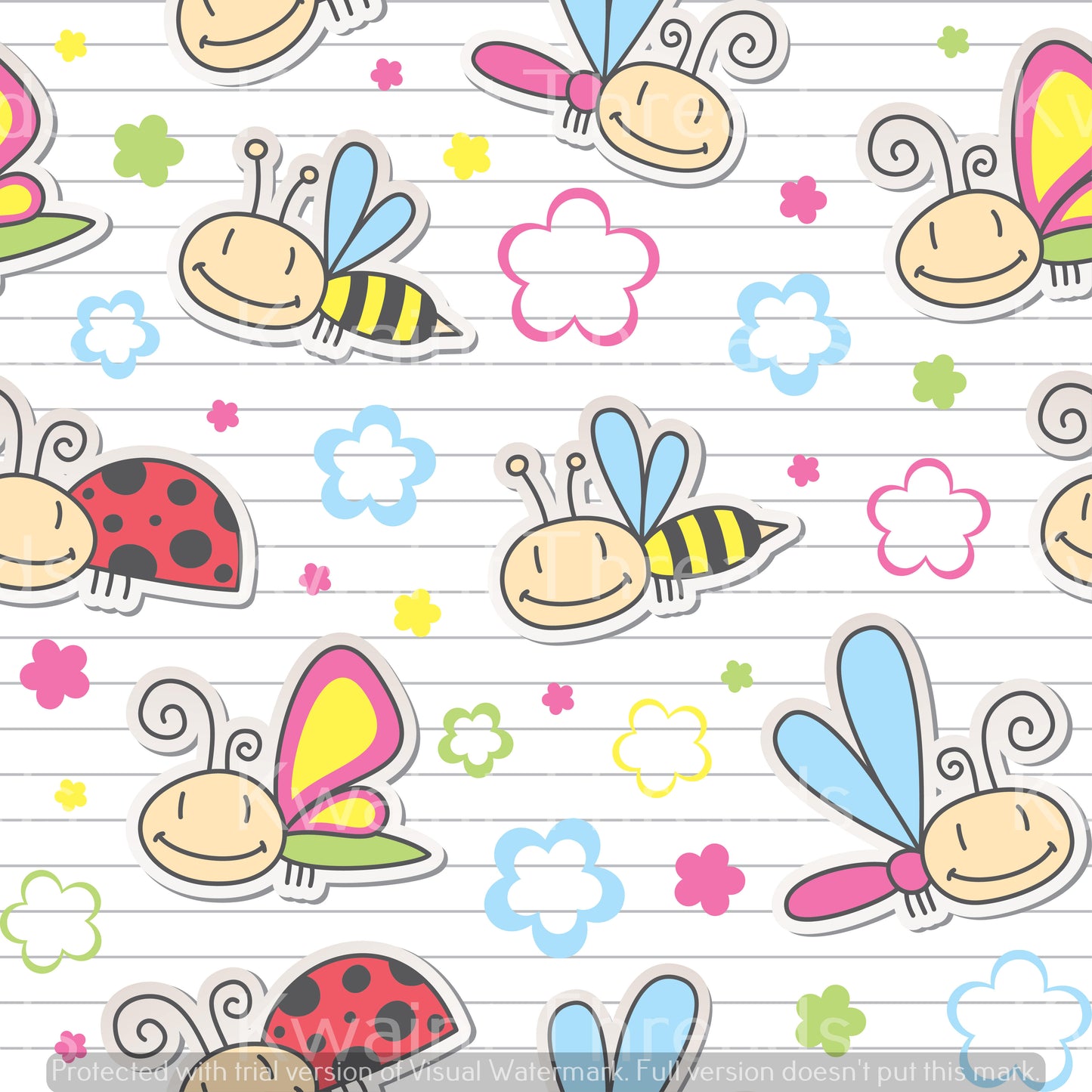 Kwaint Drawn Ladybugs Bees Dragonflies Pre order Fabric