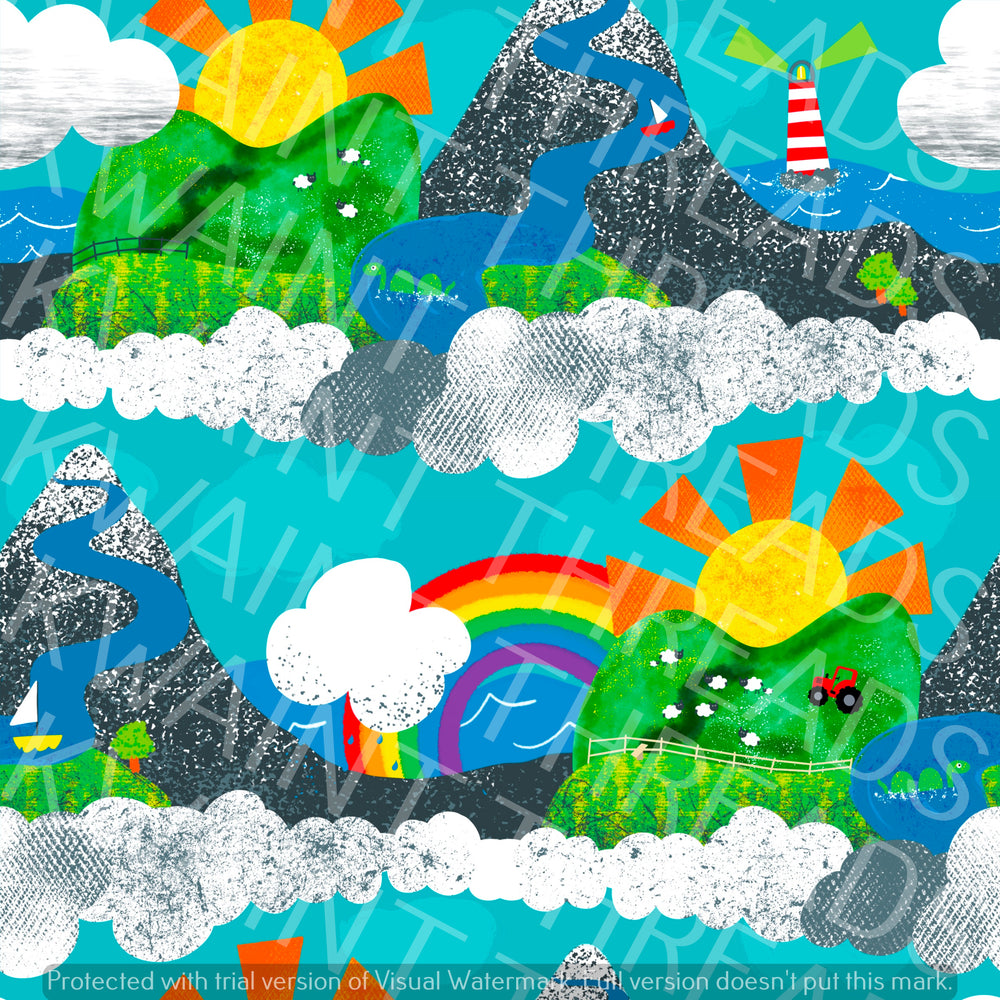 Fabric Mama Happy Hillside Rainbow Fabric On Demand Pre Order