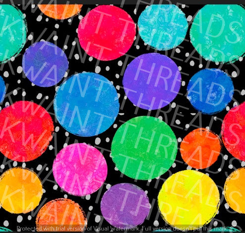 Fabric Mama Rainbow Spots Dots Circles Black Fabric On Demand Pre Order