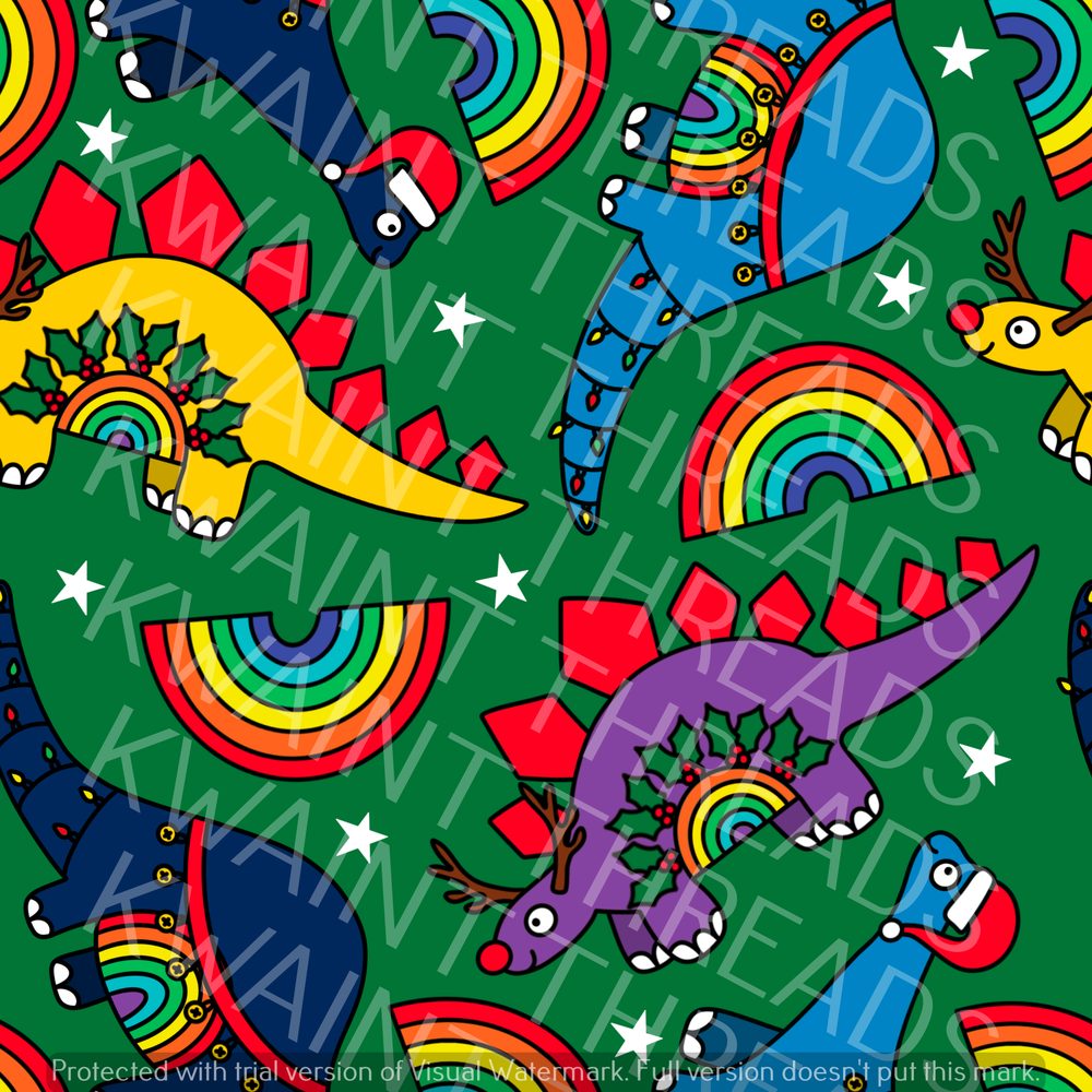 Fabric Mama Festive Dinos Christmas Fabric On Demand Pre Order