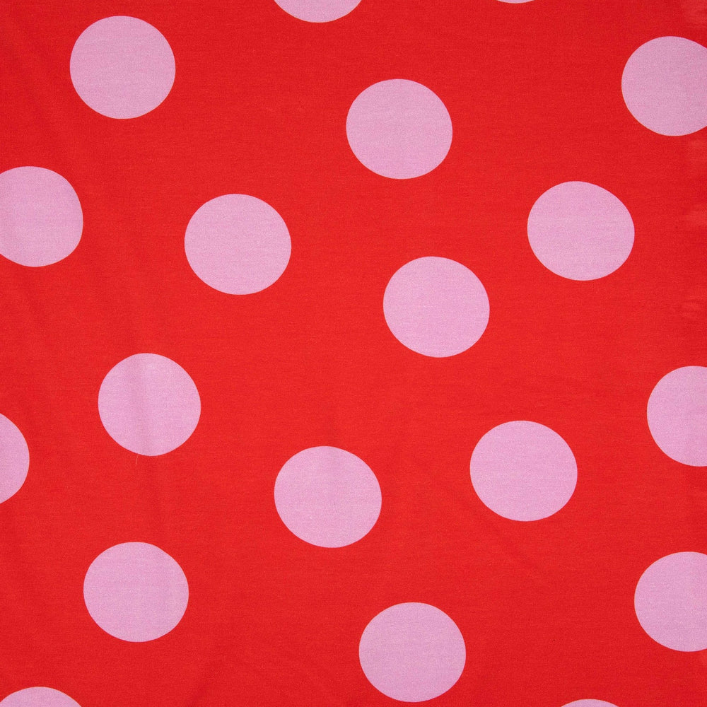 
                      
                        Colours in My Soul Red Pink Dots Go Colorful Organic Cotton Lycra Knit Fabric
                      
                    