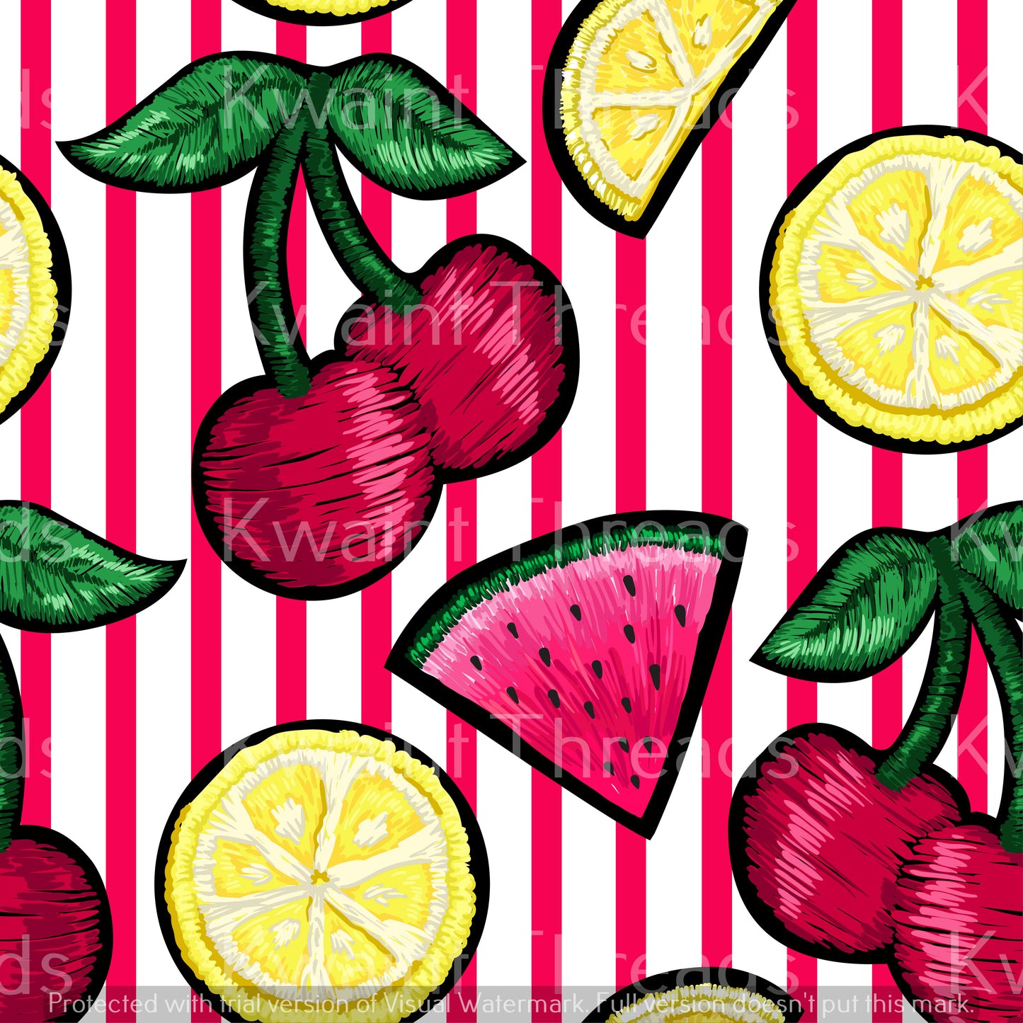 Kwaint Embroidery Fruit Cherries Lemons Watermelon Pre order Fabric