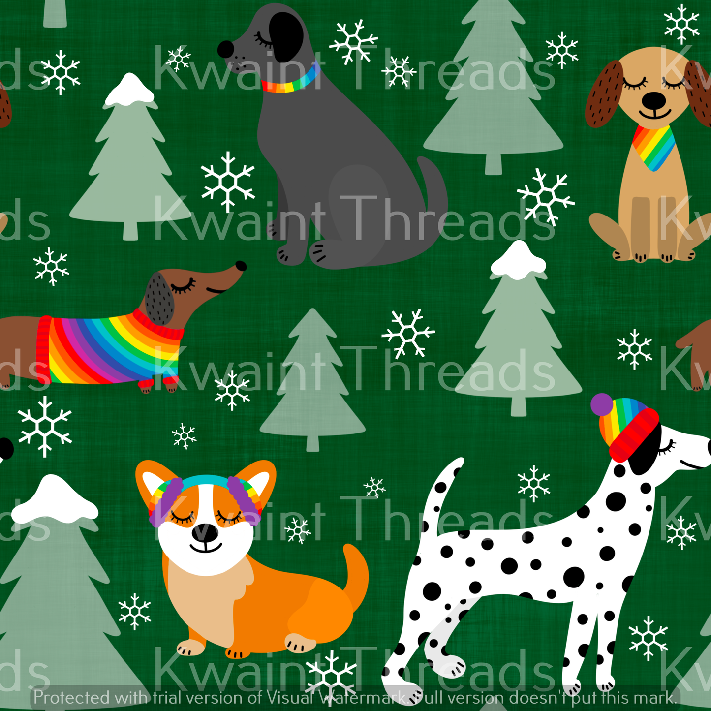 Fabric Mama Winter Walkies Dog Fabric On Demand Pre Orde