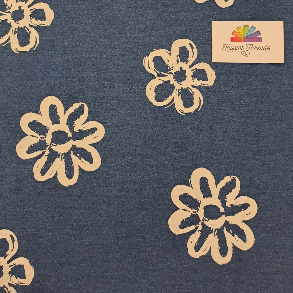Daisy Printed Blue European Denim