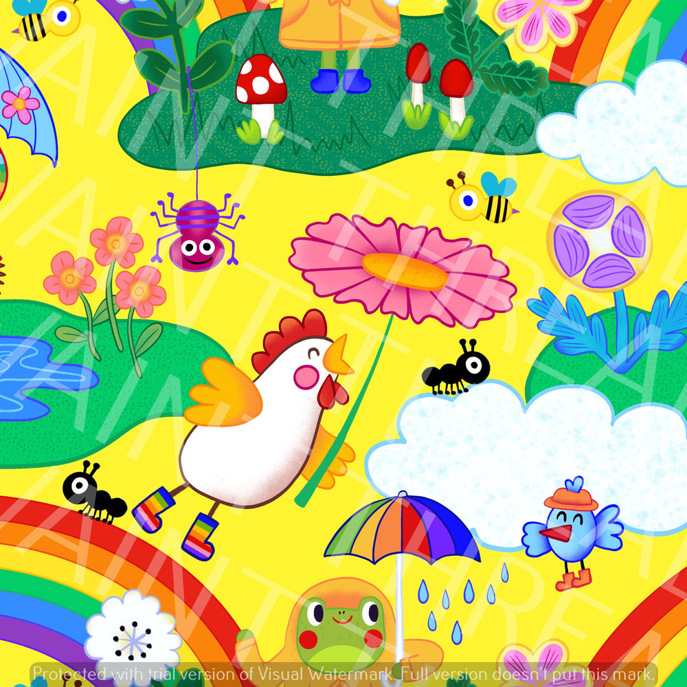 Karly Art Rainy Day Friends Yellow Fabric On Demand Pre Order