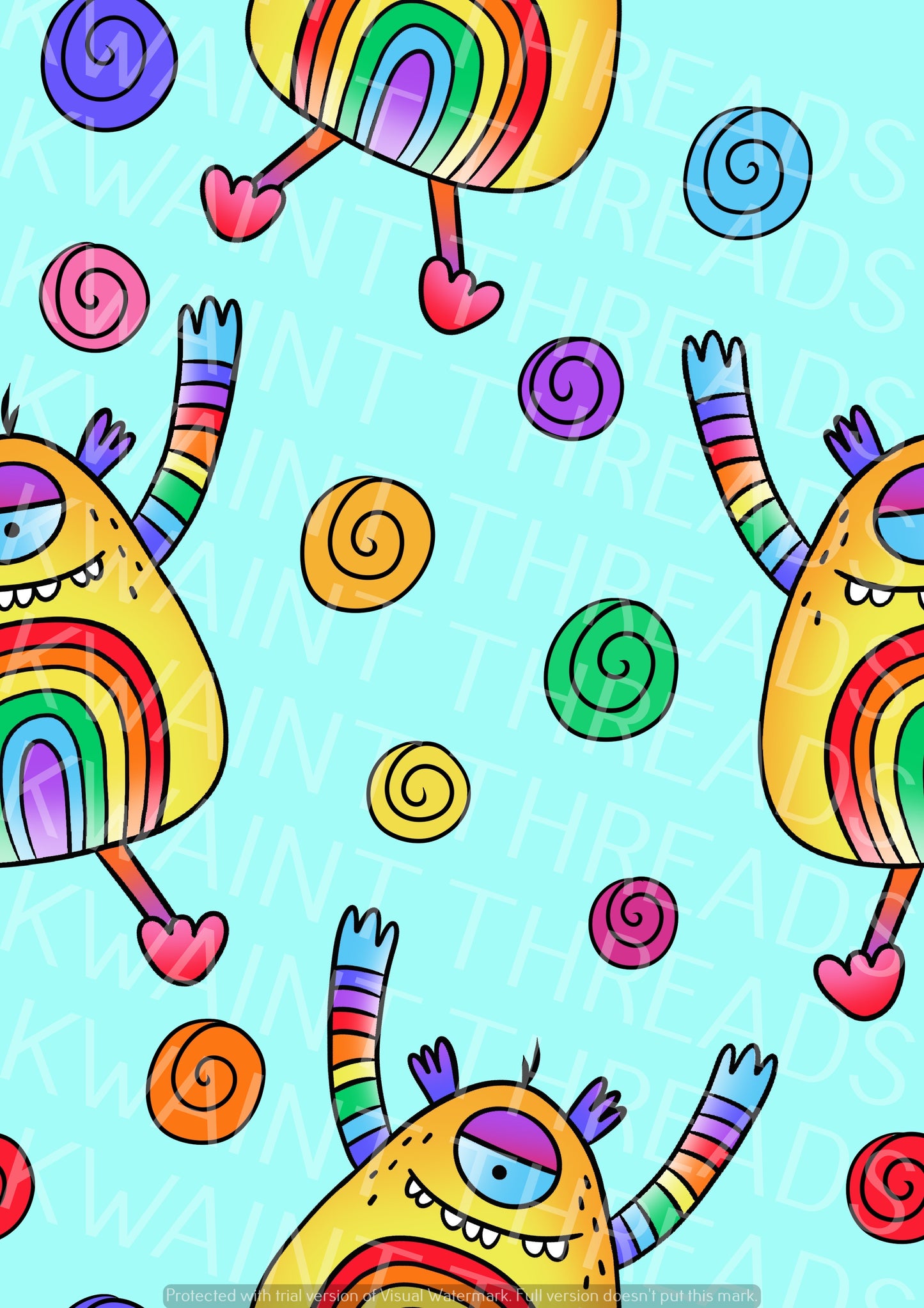 Karly Art Little Weirdos Rainbow Bob Blue Monster Fabric On Demand Pre Order