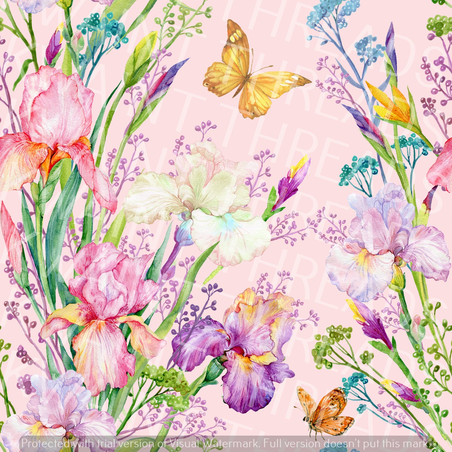 Butterflies and Flowers Pink Pre order Floral fabric garden of flowers