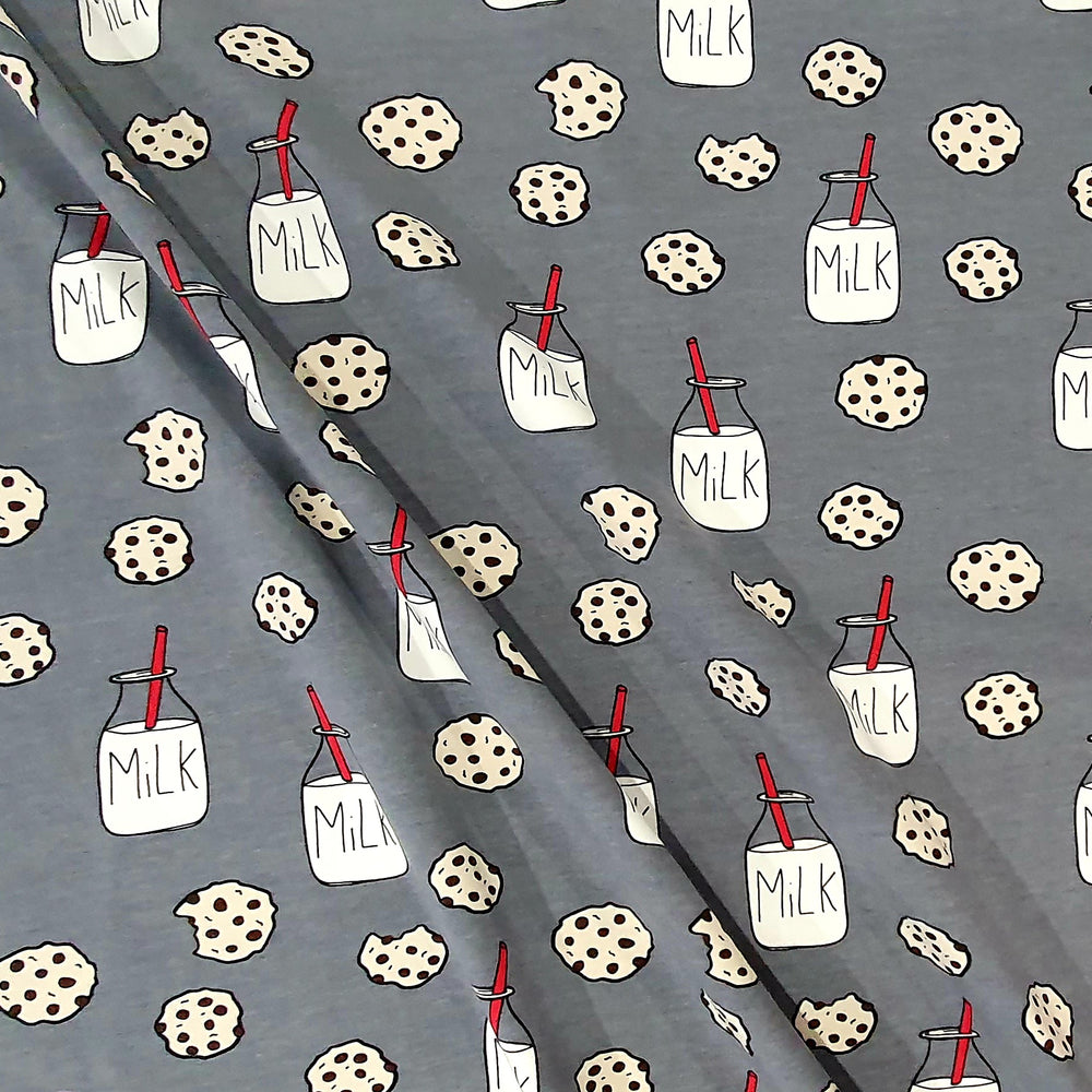 Tygdrommar Milk and Cookies Grey Organic Cotton Knit Fabric Austral