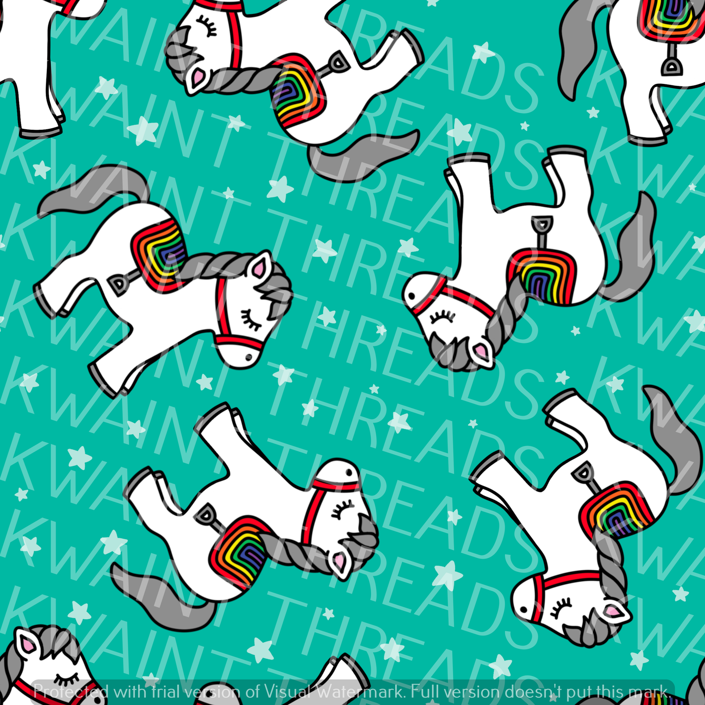 Fabric Mama White Ponies Fabric On Demand Pre Order