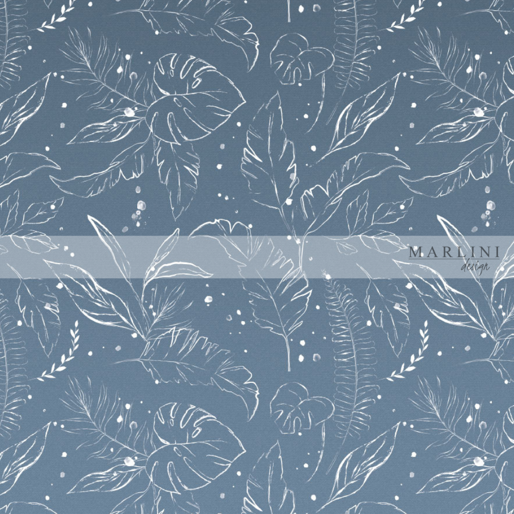 Marlini Tropical Leaves Denim Border Print