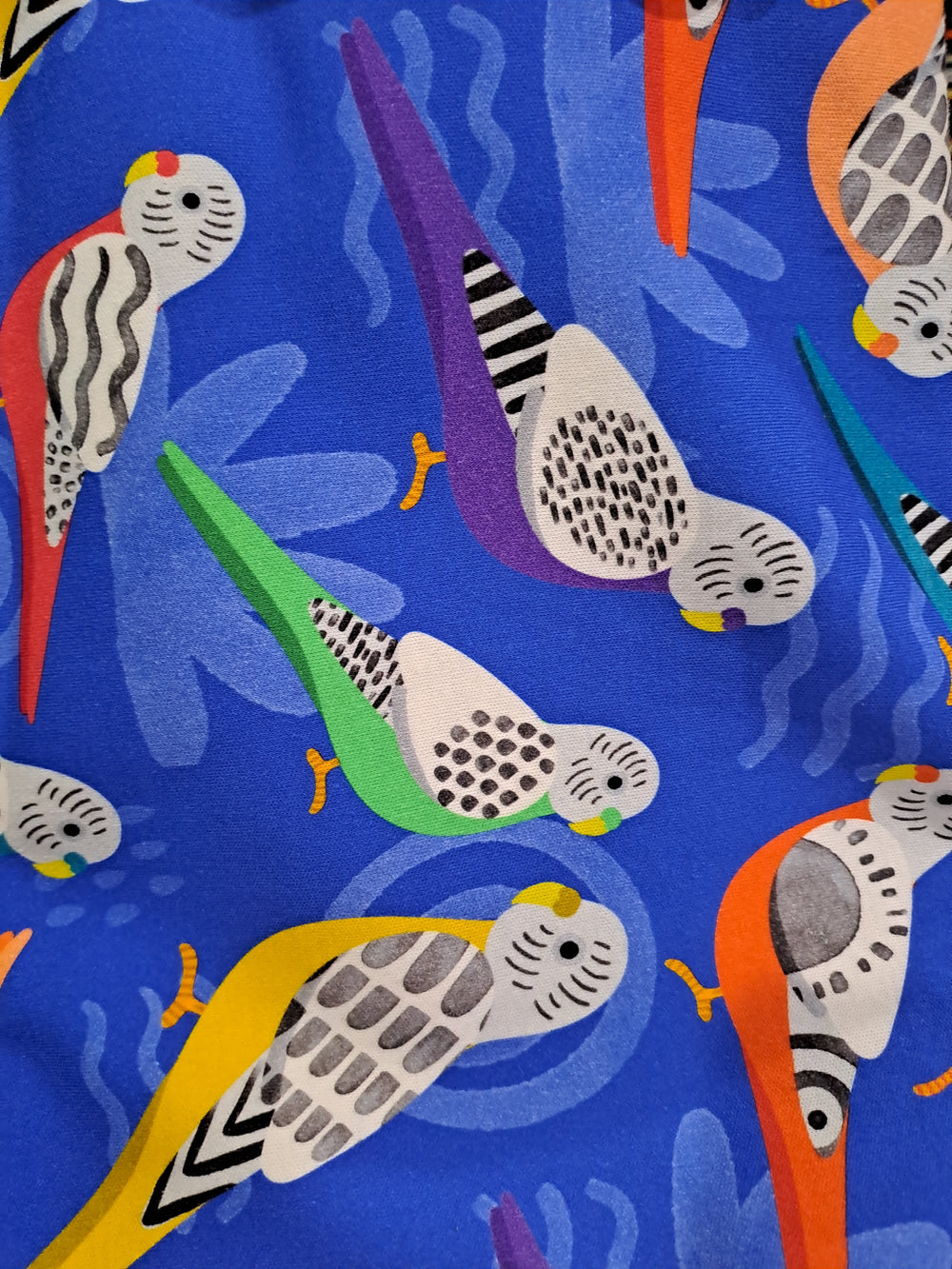 Fabric Mama Budgies Cotton Interlock