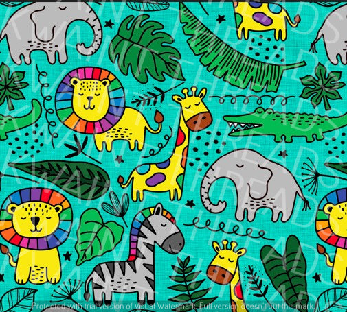 Fabric Mama Jungle Fun Blue Fabric On Demand Pre Order