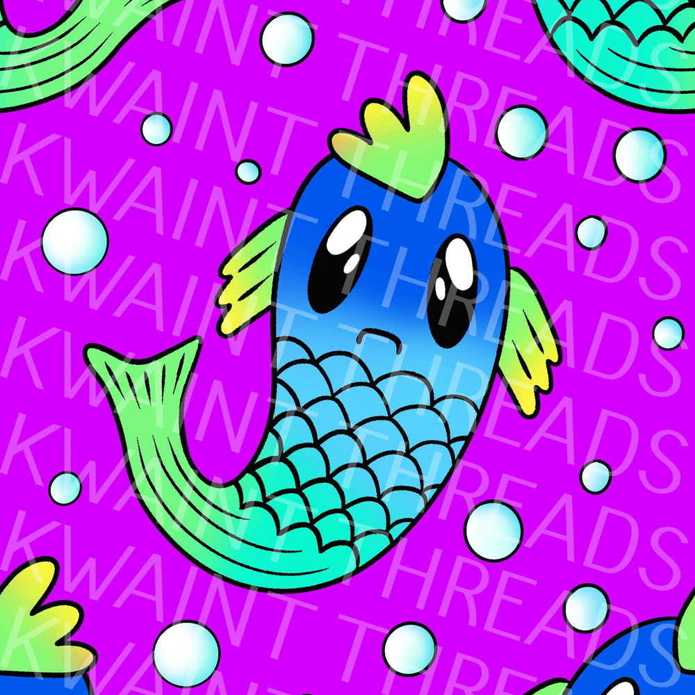 Karly Art Little Weirdos Mermaid Fishy Elvis Purple Fabric On Demand Pre Order