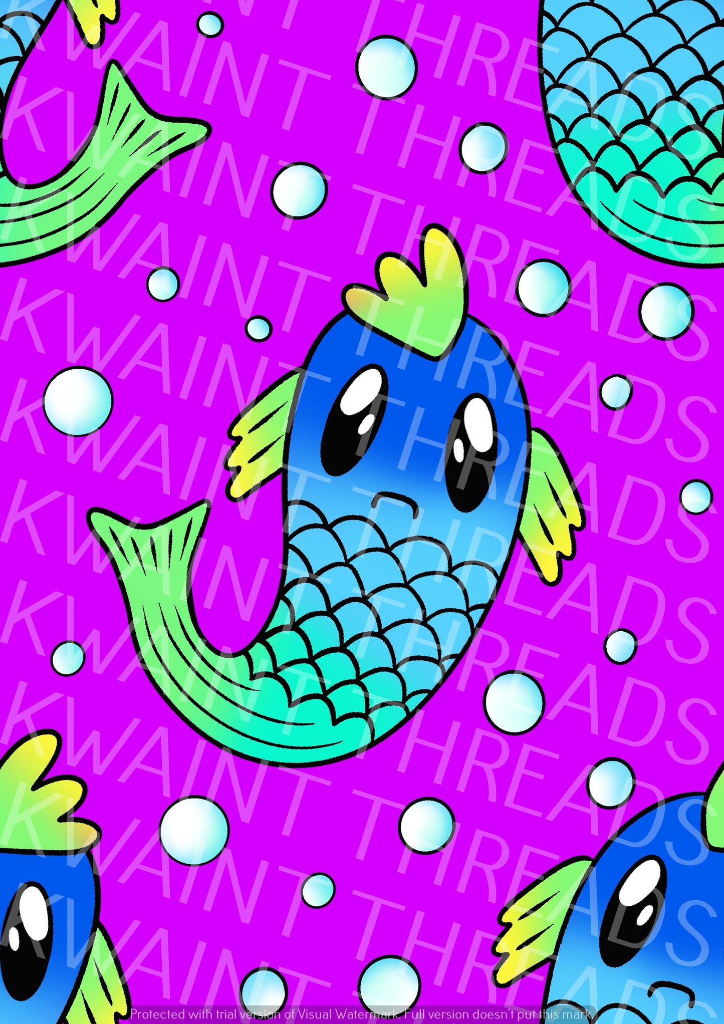 Karly Art Little Weirdos Mermaid Fishy Elvis Purple Fabric On Demand Pre Order