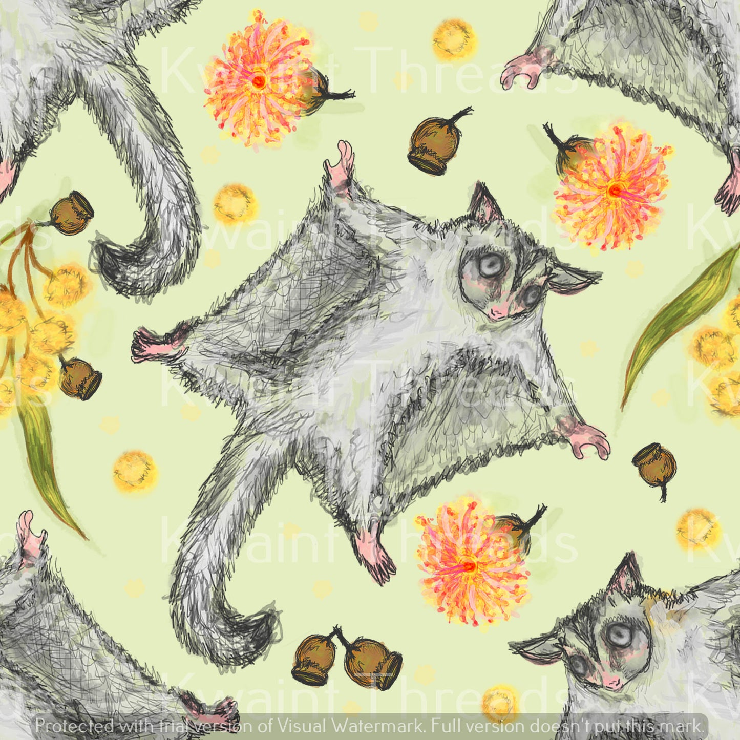 Magikel Sugar Gliders on Sage Artist Print Pre Order