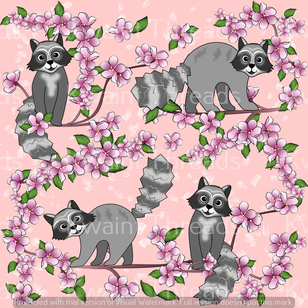 Magikel Racoons and Apple Blossoms Pink Artist Print Pre Order
